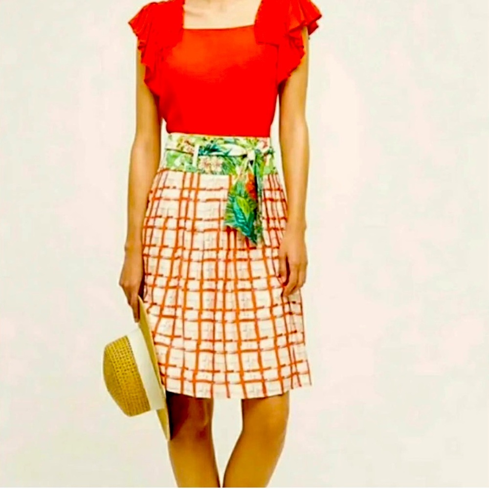 Anthropologie by Maeve belted circle silk skirt size 10
